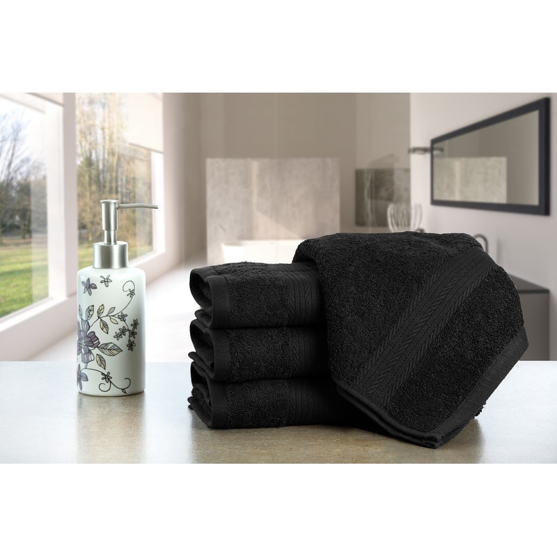 Hand Towels for Bathroom Cotton 600 GSM 18X28 Inch by Ample Decor - 4 Pcs - Black
