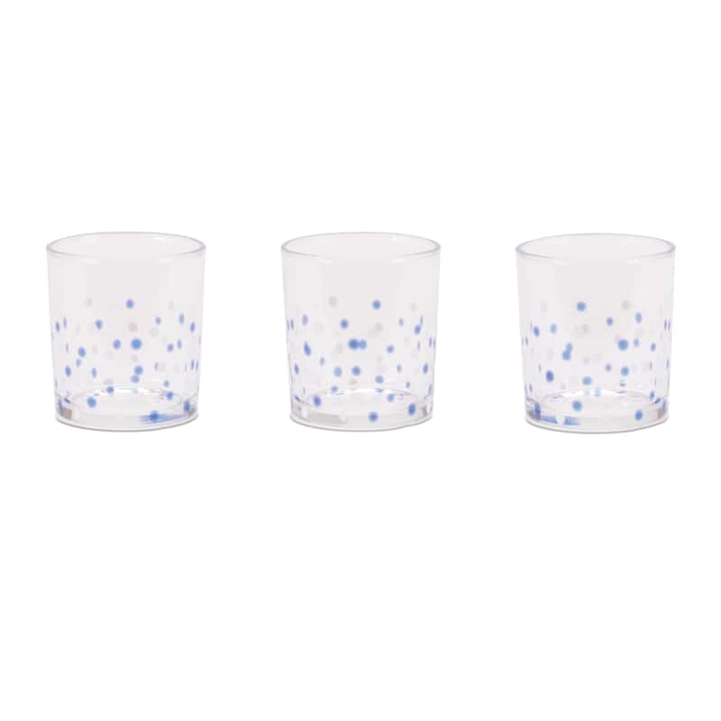 Dotted Glass Votive Candle Holders - 3" - Clear and Blue - Set of 3