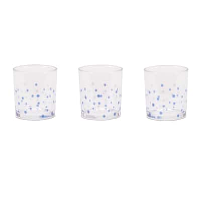 Dotted Glass Votive Candle Holders - 3" - Clear and Blue - Set of 3