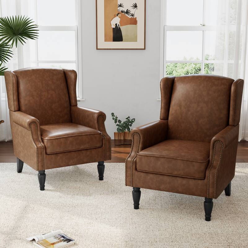 2 Set Modern Vegan Leather Wing Back Armchair