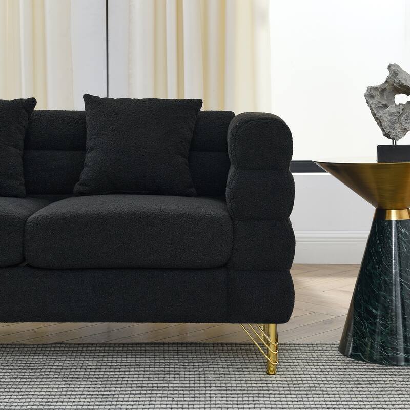 Anmytek Oversized 81 Inch Black Teddy Fabric Sectional Sofa with Deep Seating and 3 Pillows