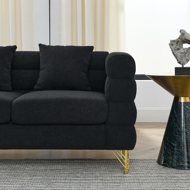 Modern Cloud Style 3-seater Sofa with 3 Pillows & Polished Metal Legs