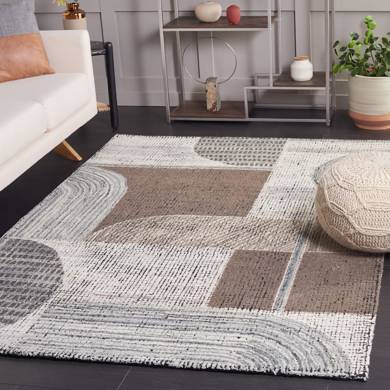 SAFAVIEH Handmade Fifth Avenue Annabeth Mid-Century Modern New Zealand - 6' x 9' - Ivory/Grey - Rectangle