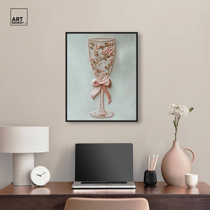 Champagne Glass Bow Canvas by Art Remedy