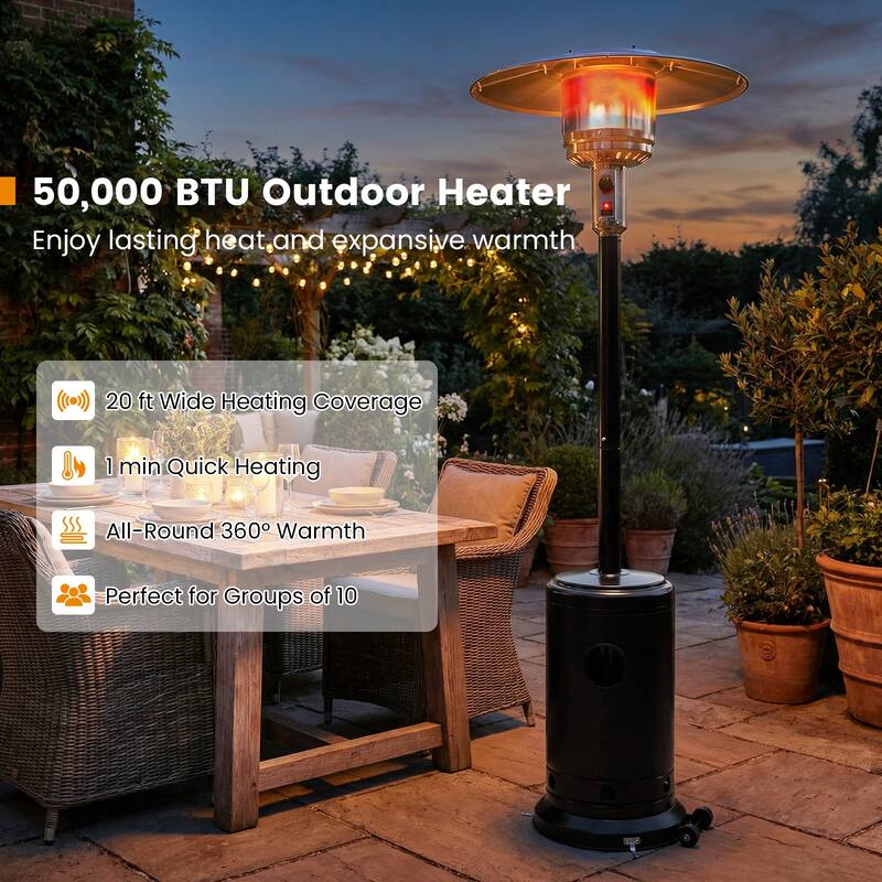 Gymax 50000 BTU Patio Propane Heater w/ Stainless Steel Burner & Safe