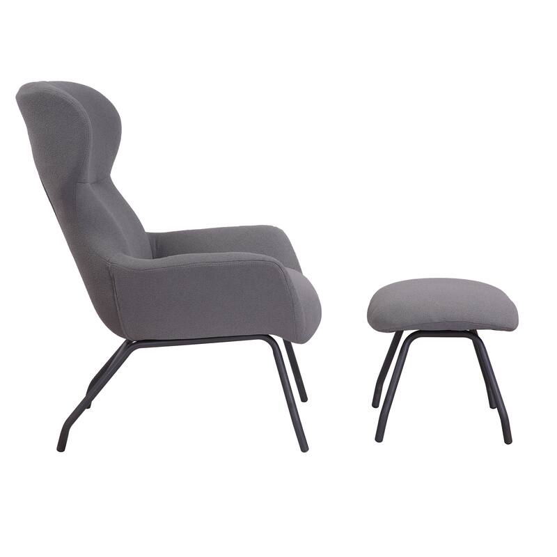 Porthos Home Autry Fabric Wingback Accent Chair and Ottoman Set with Steel Legs