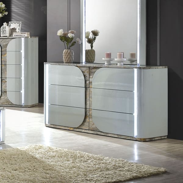 slim fit dress slacks Contemporary 1PC Light Gray Brown Finish 6 Storage Drawer Dresser Jewelry Tray Mirrored Accents Beautiful Solid Wood Wooden Bedroom Furniture Light main image 0