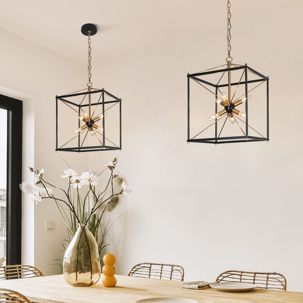 Leno 6 Light Black Gold Sputnik Sphere Chandelier Modern Cage Satellite Metal Pendant Lighting for Dining Room On Sale Bed Bath Beyond 36196431