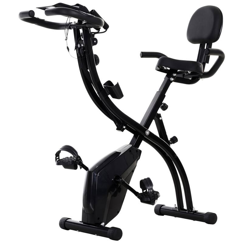 Soozier 2 in 1 Upright Exercise Bike Stationary Foldable Magnetic Recumbent Cycling with Arm Resistance Bands