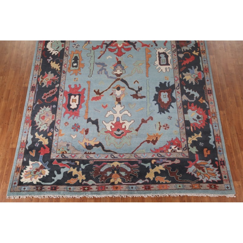Light Blue Oushak Living Room Area Rug Handmade Wool Carpet - 9'1"x 11'8"