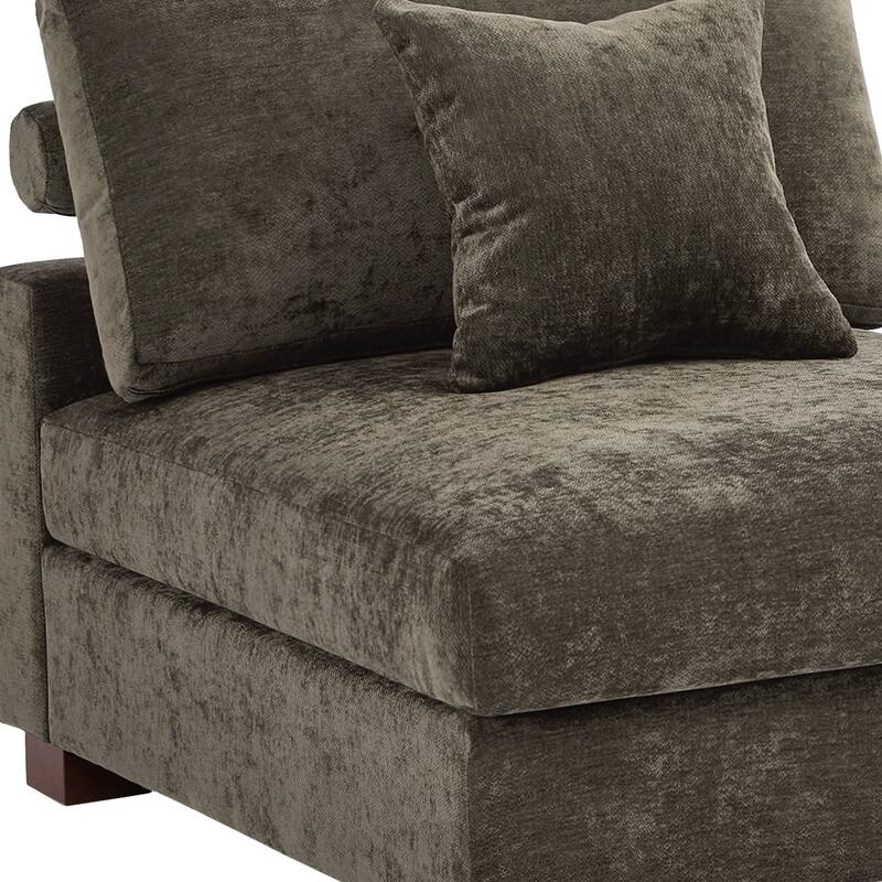 35" W Modern Chenille Armless Accent Chair Sectional Module with Pillows
