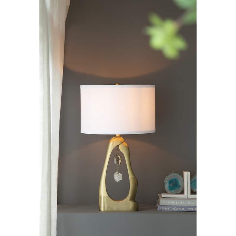 D16x27.5" Gold Geode Shaped Table Lamp with White Drum Shade