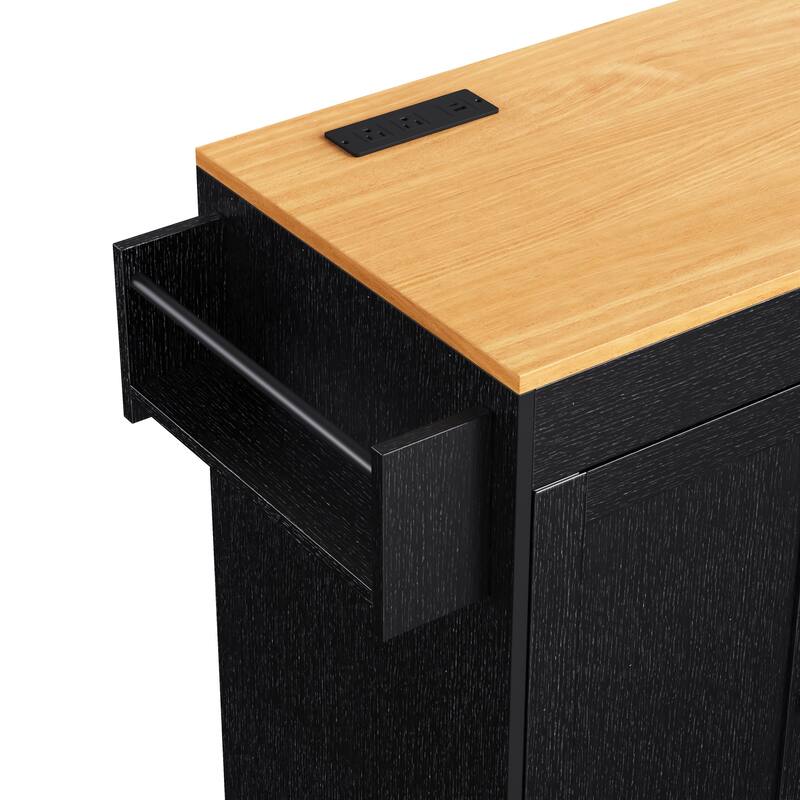 43.3'' Kitchen Island with Extendable Dining Table, Power Outlet, Spice Rack and 3 Drawers - 43.3'' x 17.7'' x 35''