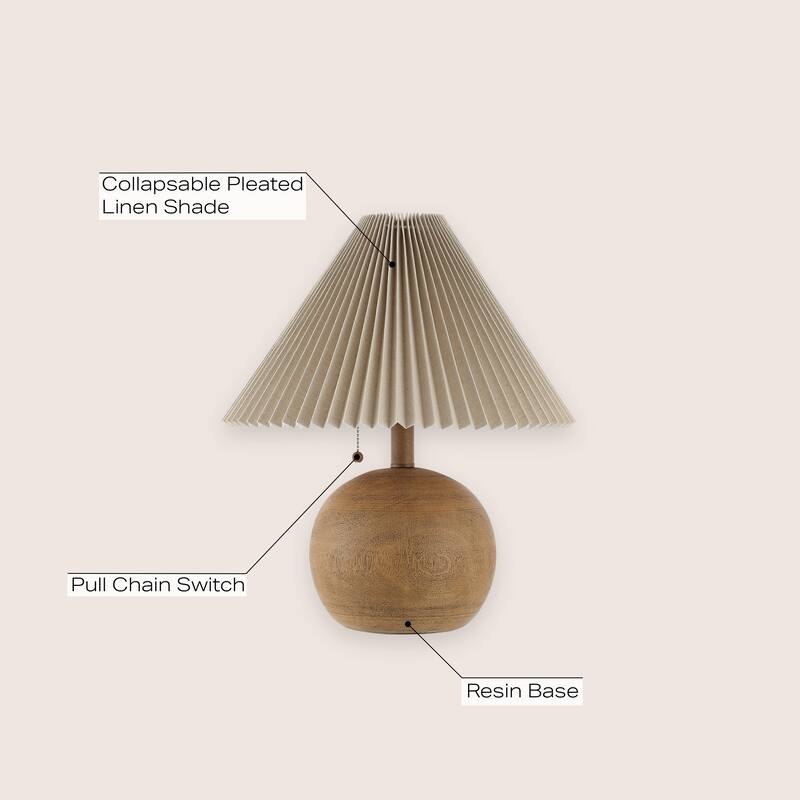 Arvid 17.25" Coastal Scandinavian Resin/Iron Sphere LED Table Lamp with Pleated Shade and Pull Chain, by JONATHAN Y