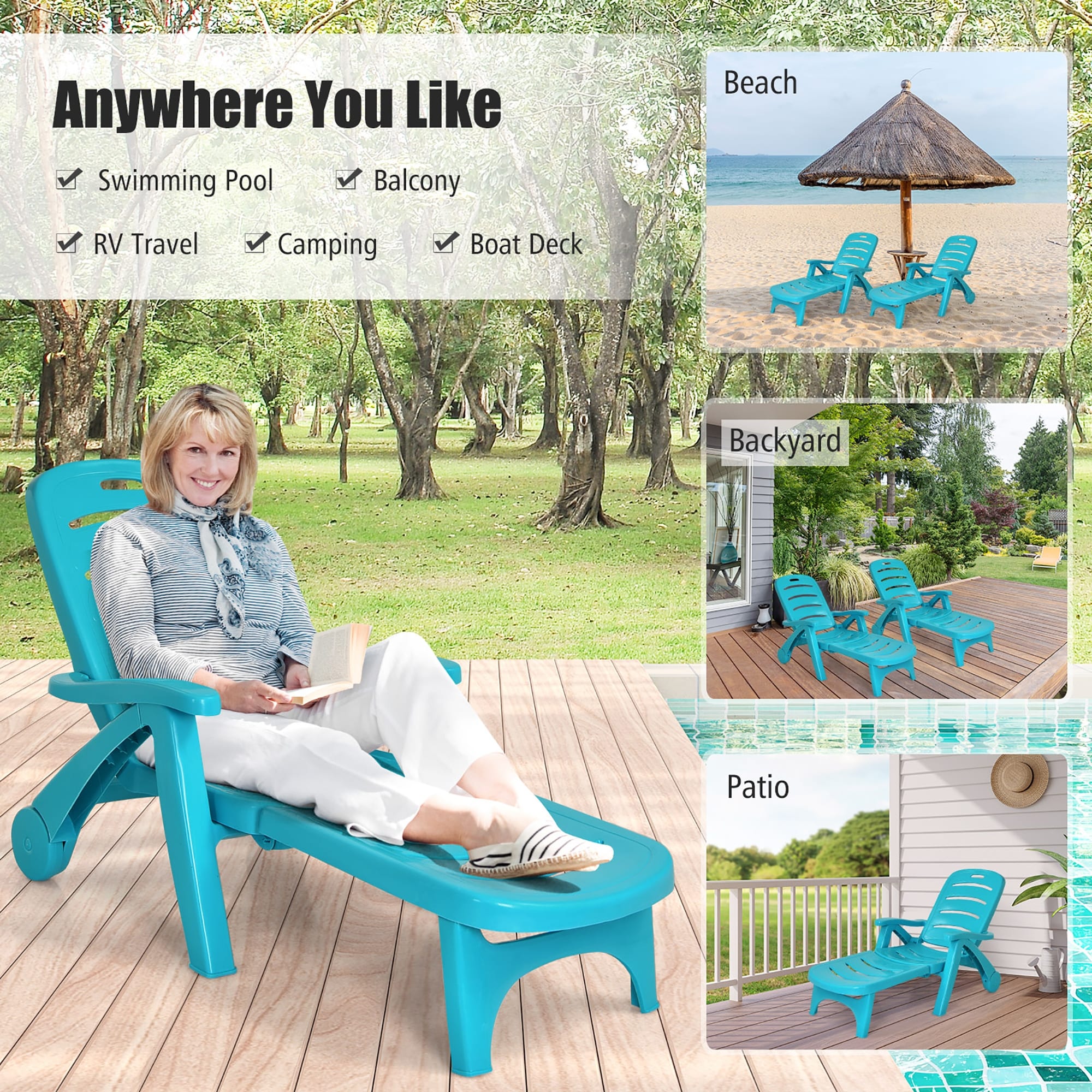 Costway Folding Chaise Lounge Chair 5 Position Adjustable Recliner