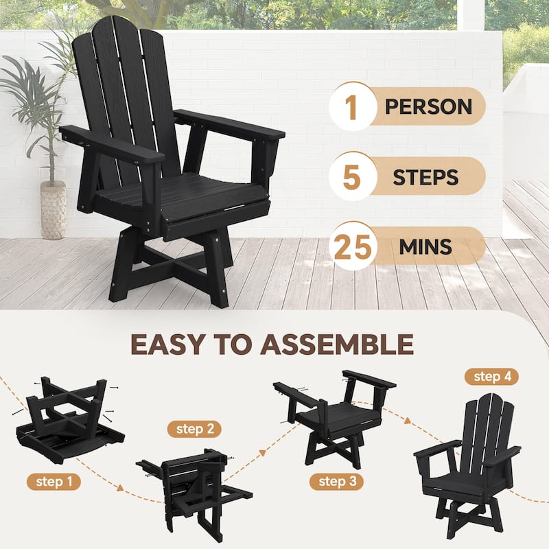 360 Degree Swivel Patio Dining Chair All Weather HDPE Slatted Seat - N/A