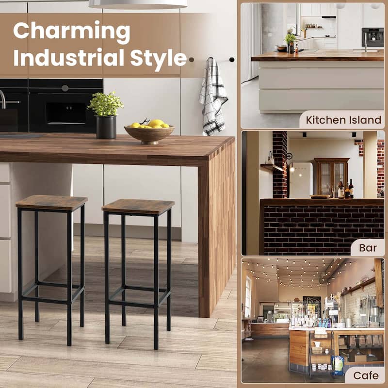 4PCS Backless Bar Stools Square Bar Chairs w/Metal Frame - 12" x 12" x 26" (L x W x H)