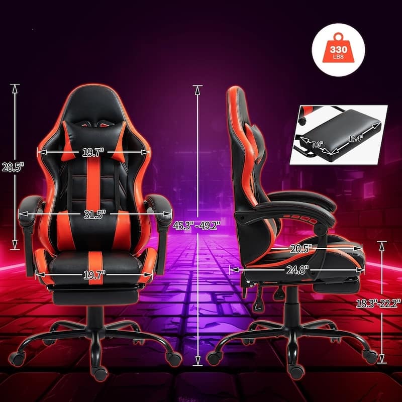 EROMMY RGB LED Gaming Chair with Thickened Massage Lumbar Pillow & Upgraded Footrest, Reclining Ergonomic Chair