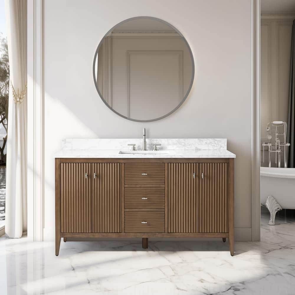 Vanity Art 60" Single Sink Bathroom Vanity Cabinet with Engineered Marble Countertop