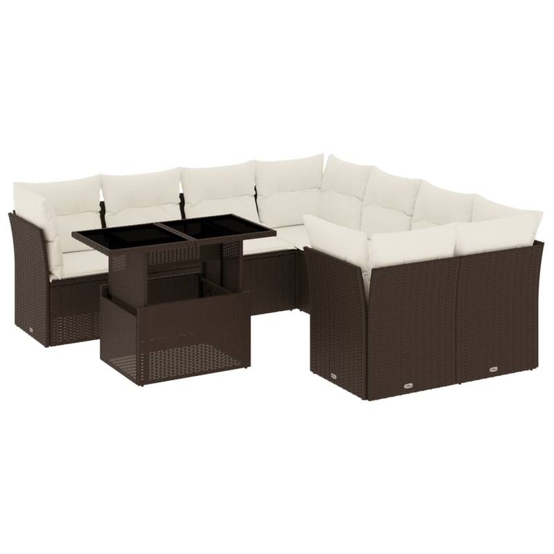 vidaXL Patio Sofa Set with Cushions Outdoor Furniture 9 Piece Poly Rattan - 21.7 x 39.4 x 28.7 in