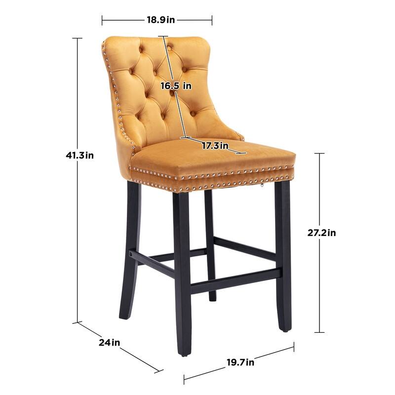 Contemporary Velvet Upholstered Counter Bar Stools Set of 4
