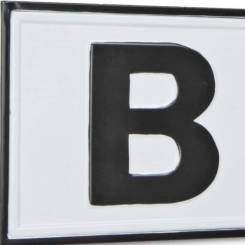 HomeRoots 8" X 25" White and Black Handcrafted Bar Metal Wall Decor