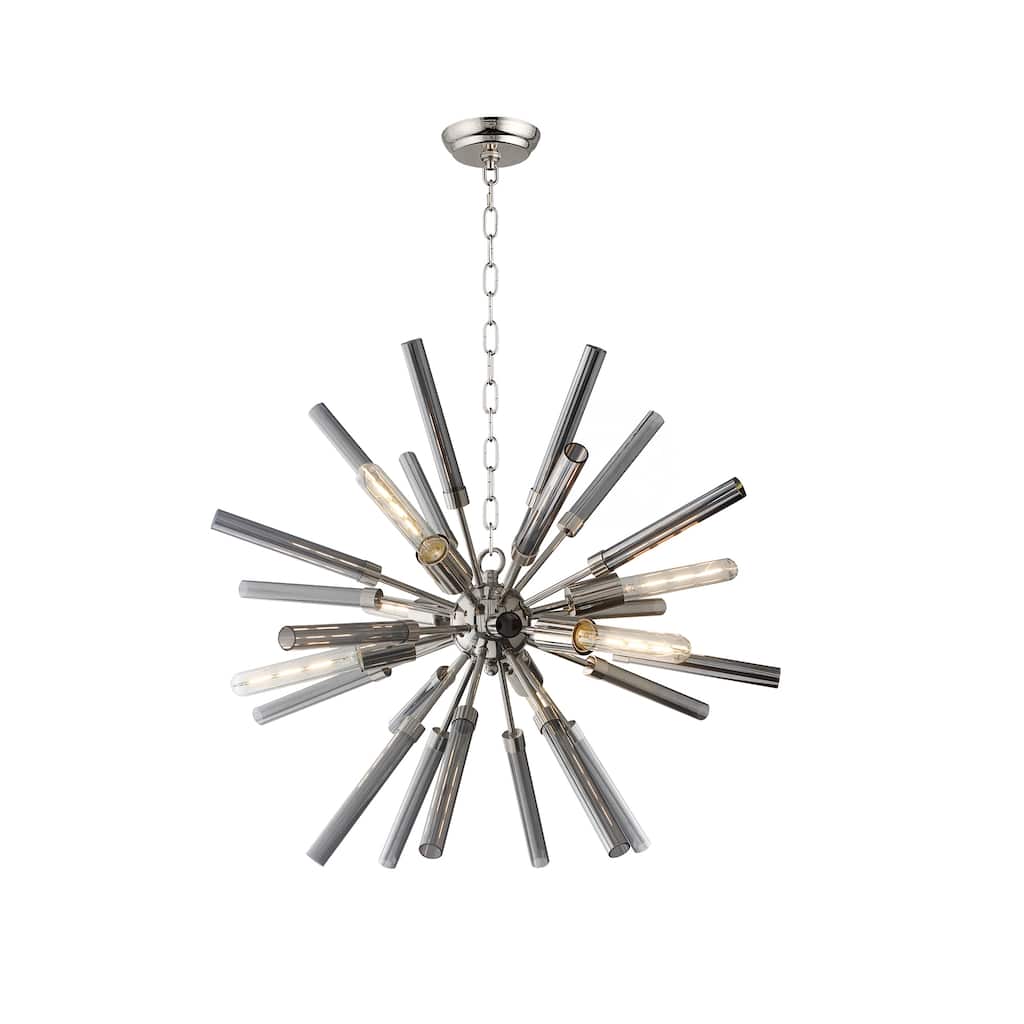 6 Light Sputnik Chandelier in Polished Nickel Finish and Hollow Smoke Glass Rods - Polished Nickel - Polished Nickel