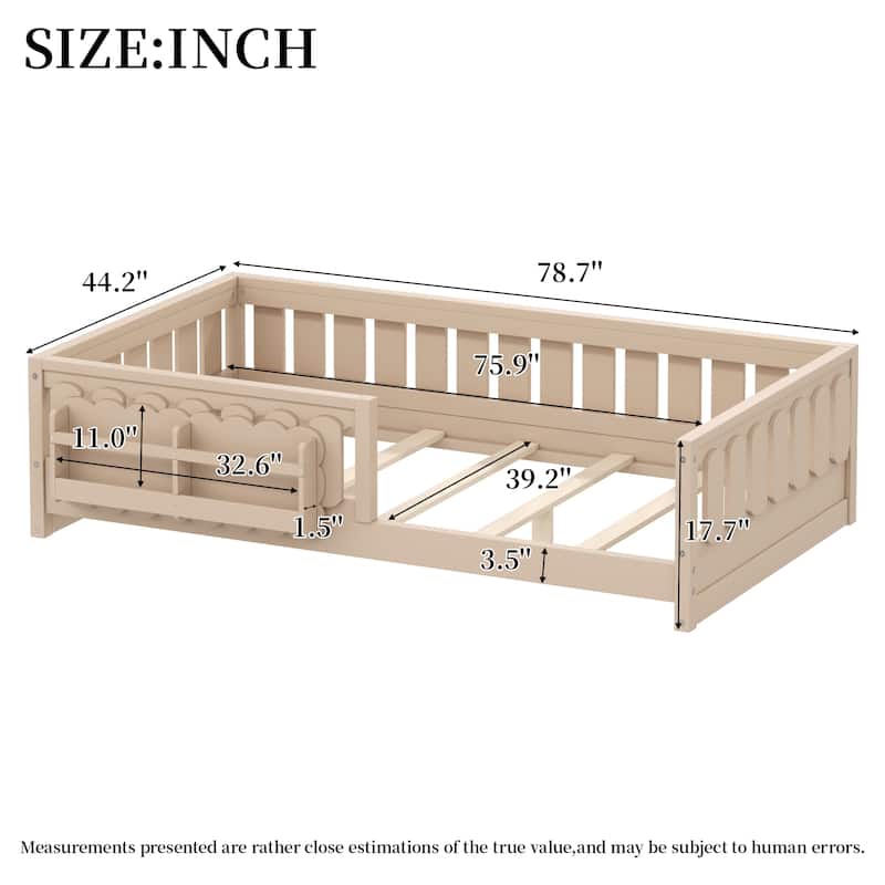 GDFStudio - Modern Wooden Full Size Platform Bed with Guardrail and Storage Shelves