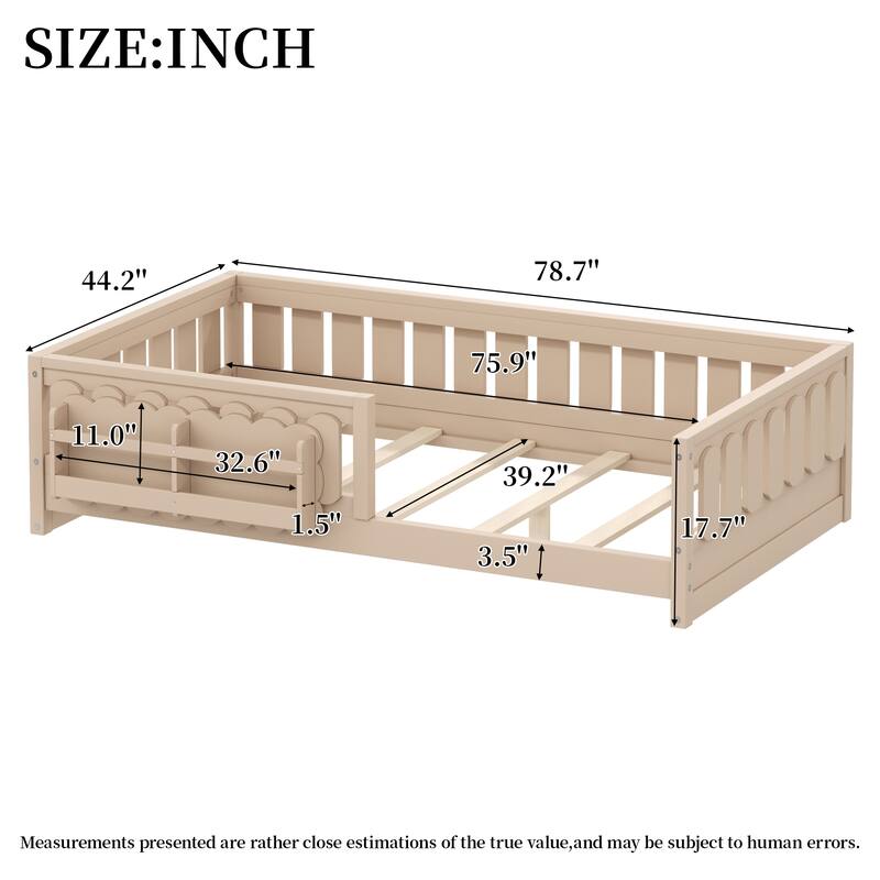 Roomfitters Twin Wood Platform Bed with Guardrail and 2 Bookshelves