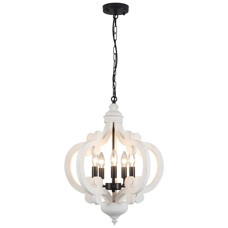 5-Light Country Wood Chandelier Light Fixture for Kitchen Island Dining Room
