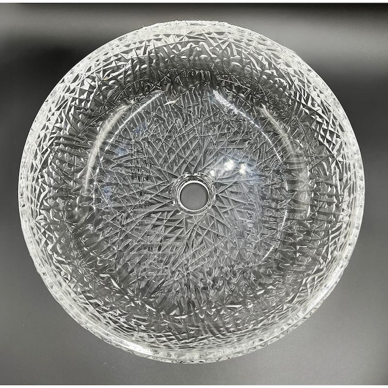 Moonshell 16" Round Decorative Crystal Vessel Sinks With White Base