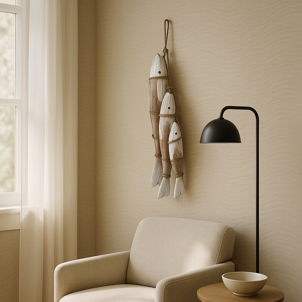 Decorative Wooden 3 Fish on Rope Figurine for Home Decor - 35", White - 35.0"