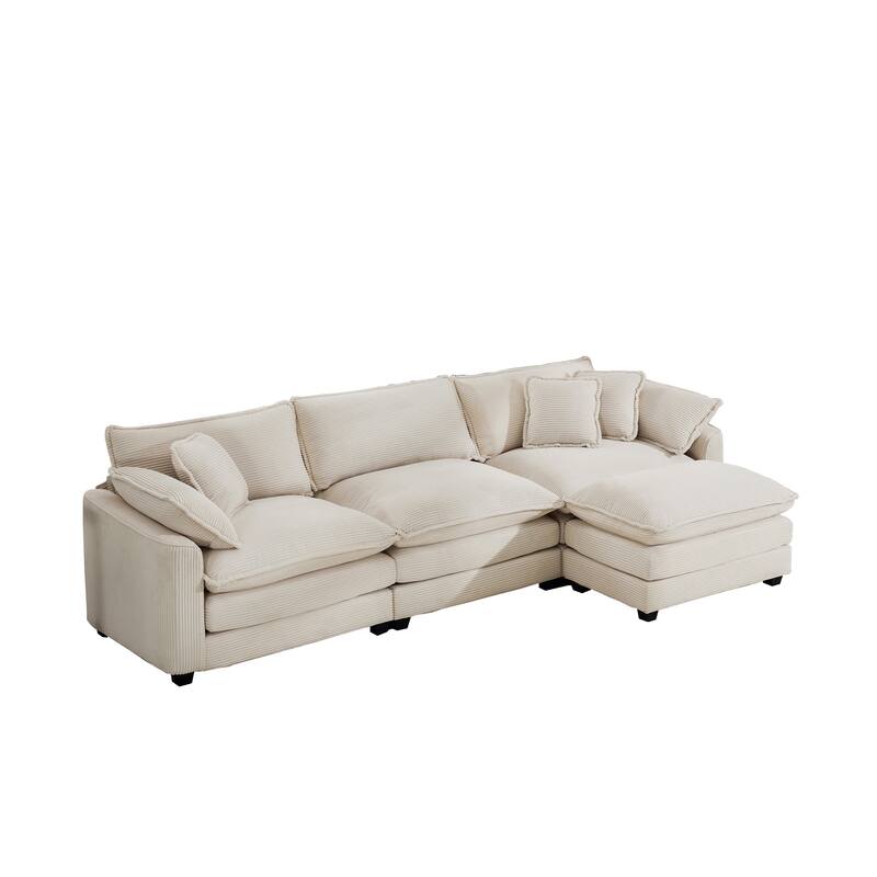 L-shaped Chaise Sectional Sofa with Ottoman and Double Cushions
