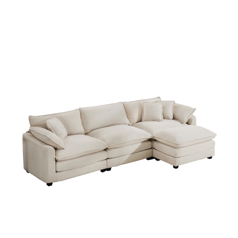 Modern Corduroy Modular Sectional Sofa Deep Seat 3-Seater Sofa Couch with Ottoman for Living Room