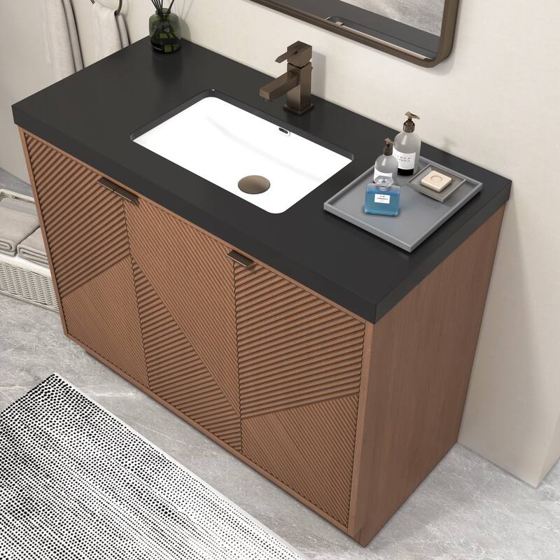 Milano 42" Freestanding (L) Bathroom Vanity with Black Acrylic Sink