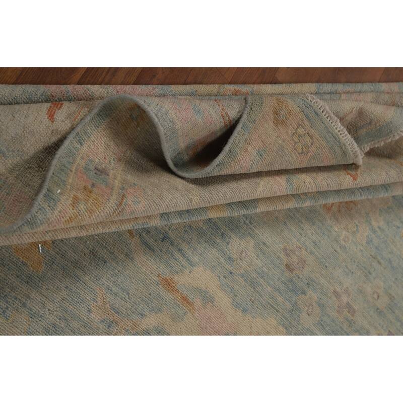 Vegetable Dye Blue Floral Oushak Turkish Area Rug Handmade Wool Carpet - 8'3"x 9'8"