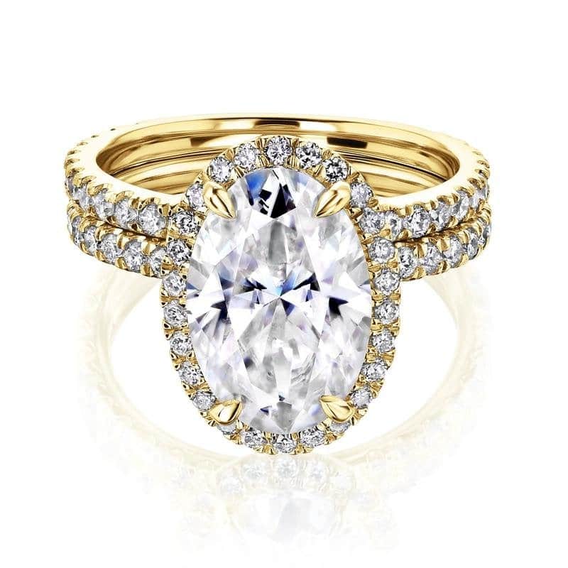 Kobelli Signature Collection 5 Carats Moissanite & Diamond 14k Solid Gold Oval Halo Near Eternity Olivia 2pc Bridal Set - 6 - Yellow