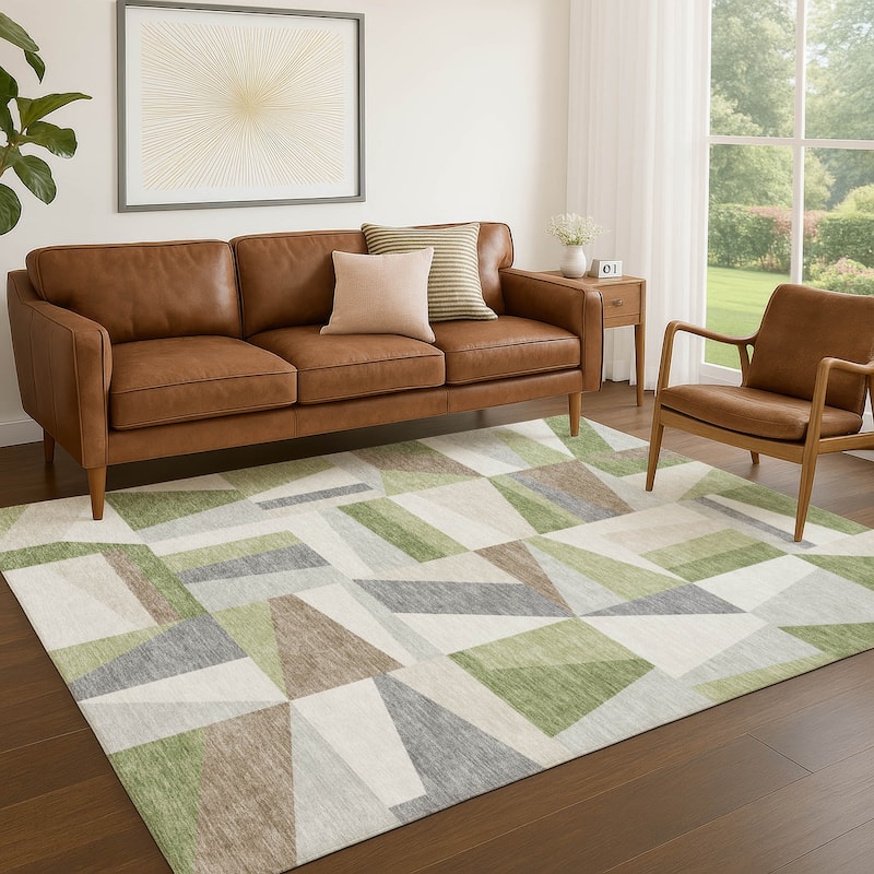 Machine Washable Indoor/ Outdoor Contemporry Mosaic Chantille Rug