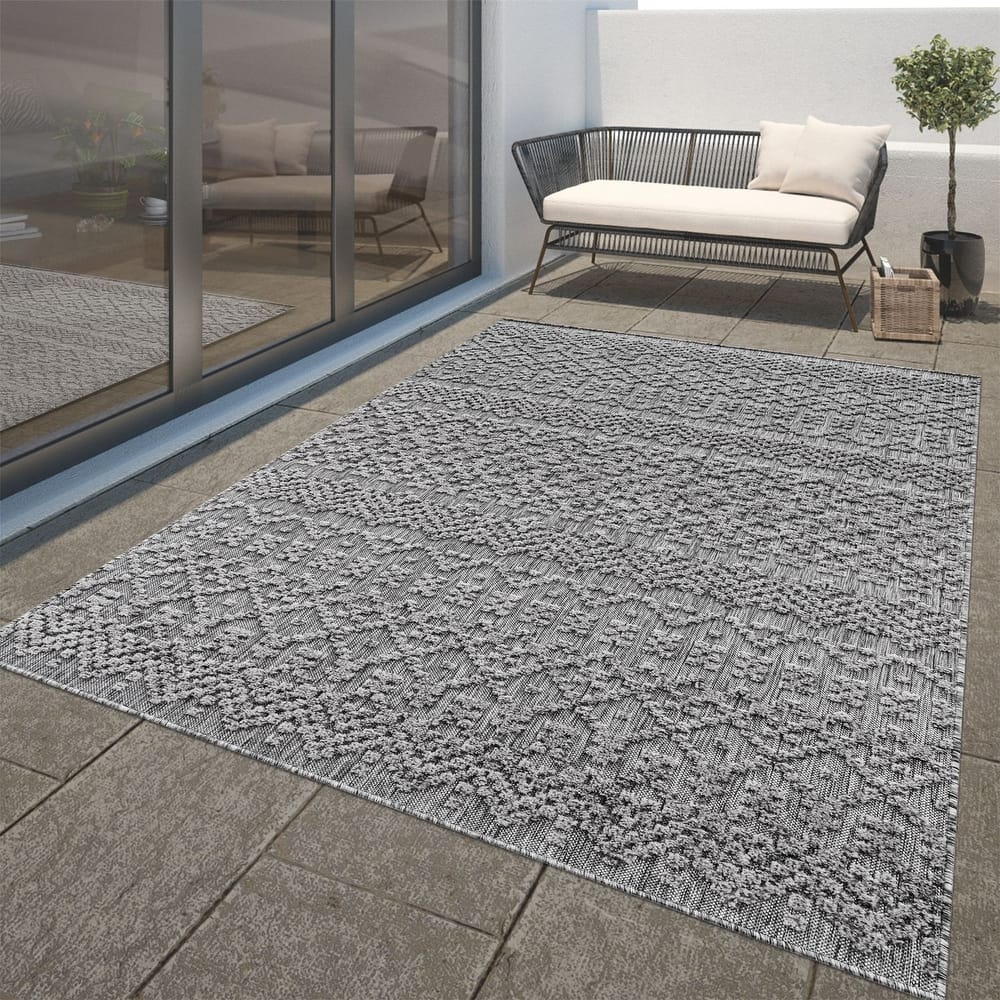 In- & Outdoor Rug Marrakesh Trellis Pattern with High/Low Effect