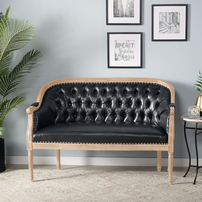 Exquisite Leather Sofa Couch with Nailhead Accent, Love Seats with Button Tufted Backrest, 2 Seater Couch for Apartment