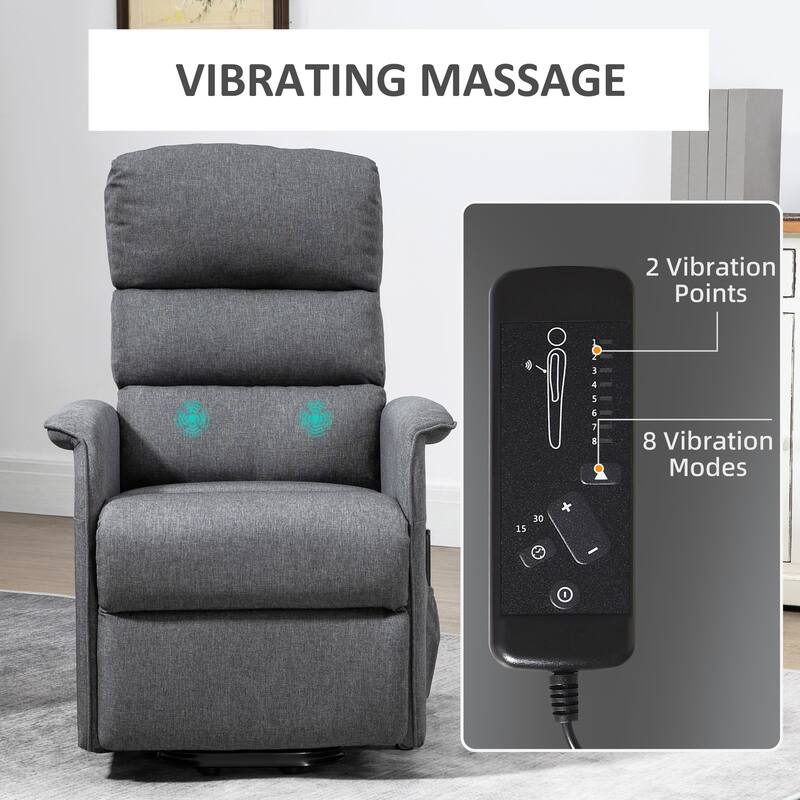 Grey Power Lift Recliner for Elderly with Massage, Remote, and Side Pockets