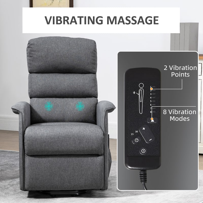 Grey Power Lift Recliner for Seniors featuring Vibration Massage, Remote Control, Side Pockets, Comfortable Fabric Upholstery