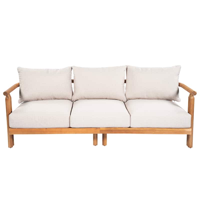 Christopher Knight Home - Outdoor Acacia Wood 3-Seater Sofa with Cushions