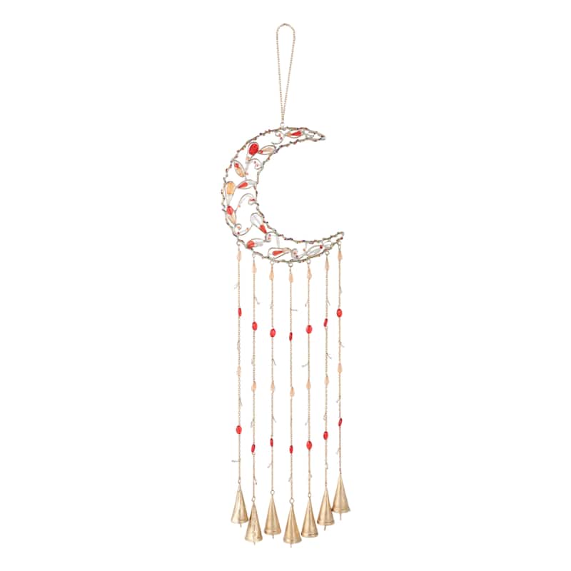 Metal Wind Chime Crescent Moon Design and Beaded Accents - 35" Orange - 8" x 1.25" x 35" - Orange - 8" x 1.25" x 35"