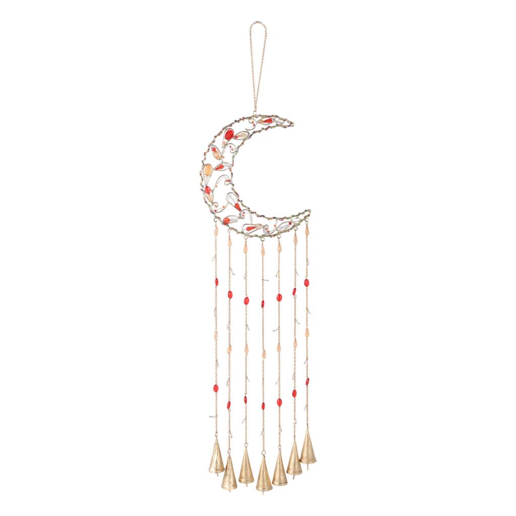 Metal Wind Chime Crescent Moon Design and Beaded Accents - 35" Orange - 8" x 1.25" x 35"