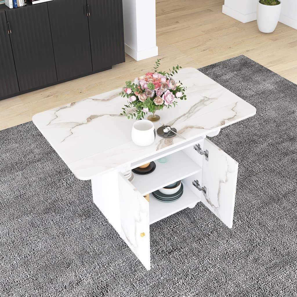 47" MDF Folding Dining Table with storage rack and cabinet