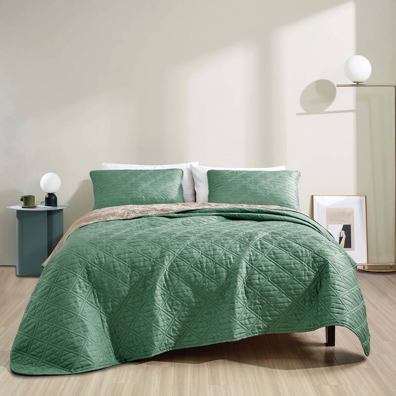 Shatex Serwa 3 piece Lightweight Bedspread set,Oversized Reversible Quilt set,Bedding Comforter Set - Queen