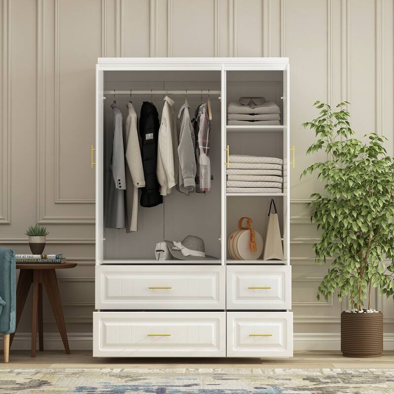 Modern Freestanding Wardrobe Armoire Closet High Cabinet Storage White - 93.7"H
