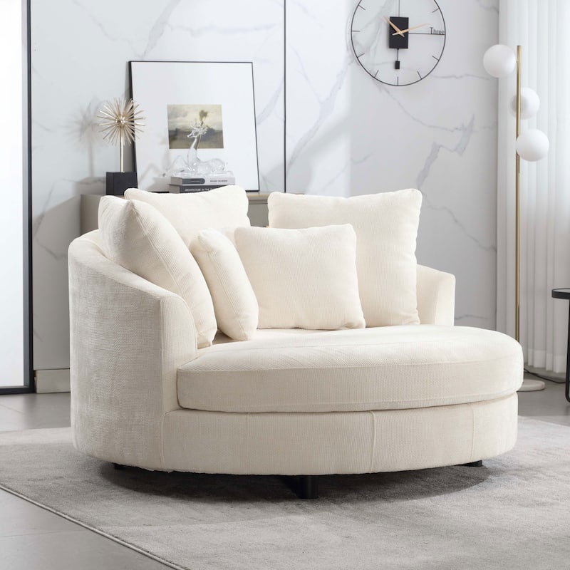 59.8''W Modern Oversized Sofa Chair, Round Accent Barrel Chair With 5 Pillows