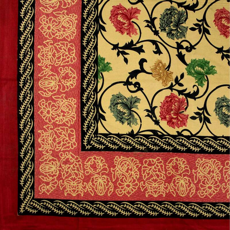 Floral Bloom Print Cotton Tablecloth - 88 x 104 in - Red